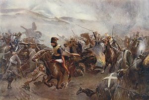 The Charge of the Light Brigade vid slaget vid Balaclava den 25 oktober 1854, illustration från "British Battles on Land and Sea" redigerad av Sir Evelyn Wood (1838-1919) 1915